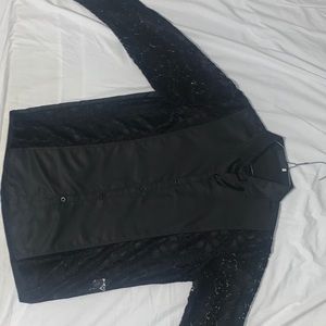 Men Contrast Lace Sleeve Single Breasted Shirt